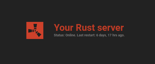 The grey text on the image illustrates the output of the shortcode. The text says: Status: Online. Last restart: 6 days, 17 hrs ago. The grey text on the image illustrates the output of the shortcode. The text says: Status: Online. Last restart: 6 days, 17 hrs ago.