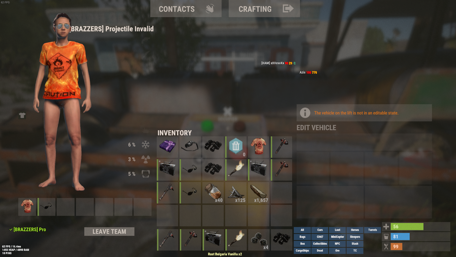 Vehicle on the lift is not in editable state